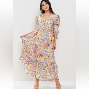 73 Boho Back Tie Detailed V-Neck Tiered Maxi Dress